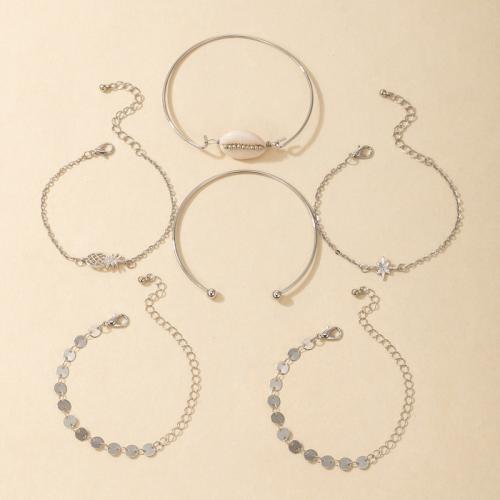 alliage de zinc Set de bracelet, Placage de couleur platine, 6 pièces & pour femme, Longueur Environ 7 pouce, Vendu par fixé