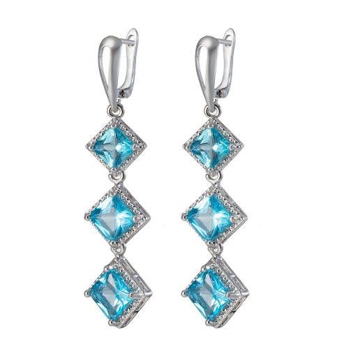 Brass Drop Earring Geometrical Pattern platinum color plated micro pave cubic zirconia & for woman Sold By Pair