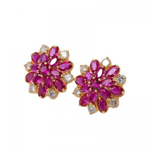 Brass Stud Earring Flower real gold plated micro pave cubic zirconia & for woman Sold By Pair
