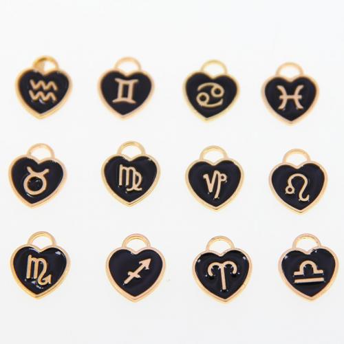 Tibetan Style Enamel Pendants, Heart, KC gold color plated, Zodiac symbols jewelry & DIY, more colors for choice, nickel, lead & cadmium free, 12x14mm, 12PCs/Set, Sold By Set