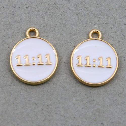 Zinc Alloy Enamel Pendants Flat Round gold color plated DIY nickel lead & cadmium free Approx Sold By Bag