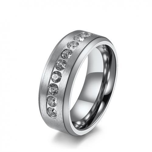 Titanium Steel Finger Ring Vacuum Ion Plating fashion jewelry & polished & Unisex & with rhinestone 8mm Sold By PC