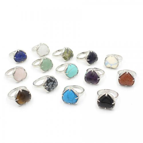 Πολύτιμος λίθος δαχτυλίδι δάχτυλο, Φυσική πέτρα, με Κράμα ψευδάργυρου, Καρδιά, χρώμα επάργυρα, κοσμήματα μόδας & διαφορετικά υλικά για την επιλογή & για άνδρες και γυναίκες, περισσότερα χρώματα για την επιλογή, Ring inner diameter:17~20mm,Natural stone specifications:17x17mm, Sold Με PC