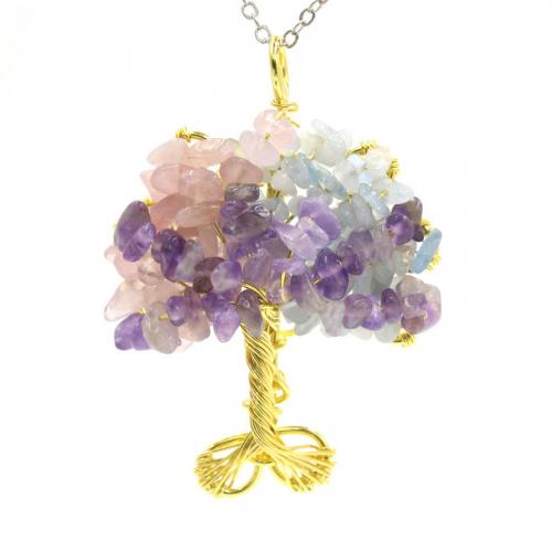 Gemstone Přívěsky Šperky, Drahokam, s Zinek, Tree of Life, á, módní šperky & DIY, více barev na výběr, 18x45x60mm, Prodáno By PC