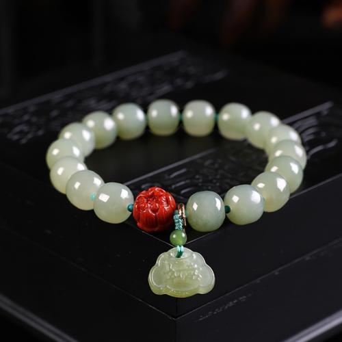 Bracelets de pierres précieuses, Hetian Jade, avec corail, bijoux de mode & pour femme, couleurs mélangées, Longueur:Environ 18 cm, Vendu par PC