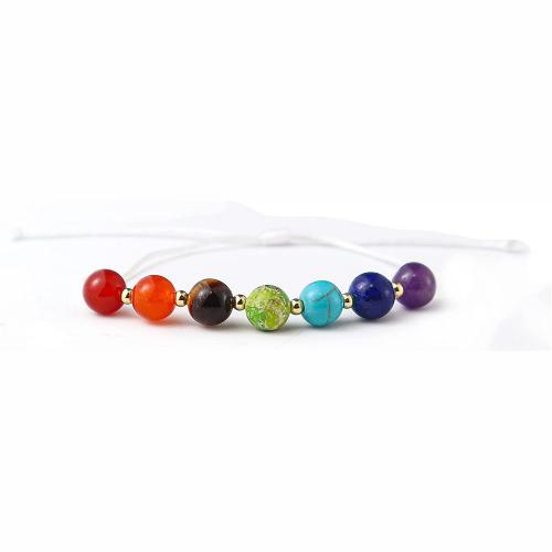Gemstone Bracelets, Natural Stone, with Knot Cord, Round, Adjustable & fashion jewelry & Unisex, more colors for choice, Length:Approx 18-23 cm, Sold By PC