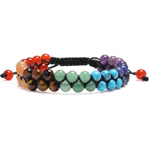 Gemstone Bracelets, Natural Stone, with Knot Cord, Round, Adjustable & fashion jewelry & different materials for choice & Unisex, more colors for choice, 6mm, Length:Approx 18-23 cm, Sold By PC