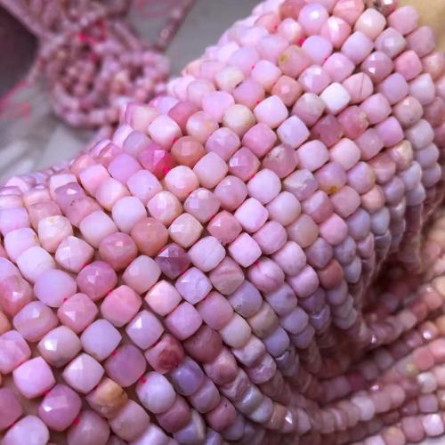 Gemstone Jewelry Beads Pink Opal Square DIY & faceted pink 6mm Sold Per Approx 38 cm Strand