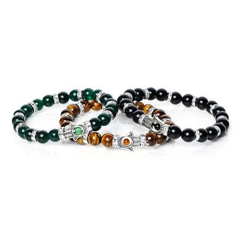 Gemstone Bracelets Natural Stone with Zinc Alloy Hand silver color plated fashion jewelry & Unisex & with rhinestone 8mm Inner Approx 65mm Sold By PC