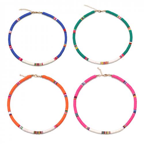 Módní náhrdelník šperky, Polymer Clay, s Zinek, s 5cm extender řetězce, Flat Round, barva pozlacený, módní šperky & unisex, více barev na výběr, Délka Cca 40 cm, Prodáno By PC