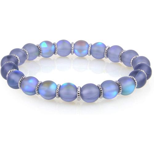 Gemstone Armbånd, Sea Opal, med Zinc Alloy, Runde, sølvfarvet forgyldt, mode smykker & Unisex & frosted, blå, Længde Ca. 18 cm, Solgt af PC