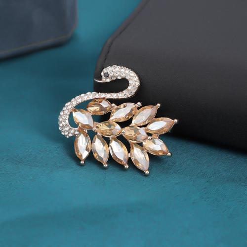 Tibetan Style Brooches, Swan, plated, for woman & with rhinestone, more colors for choice, nickel, lead & cadmium free, 45x40mm, Approx 10PCs/Lot, Sold By Lot