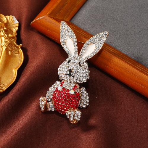 Tibetan Style Brooches, Rabbit, Unisex & with rhinestone, more colors for choice, nickel, lead & cadmium free, 33x63mm, Approx 10PCs/Lot, Sold By Lot
