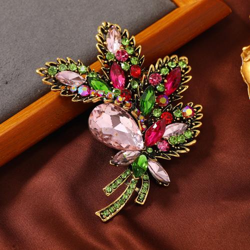 Tibetan Style Brooches, with Crystal, Flower, for woman & with rhinestone, more colors for choice, nickel, lead & cadmium free, 81x99mm, Approx 10PCs/Lot, Sold By Lot