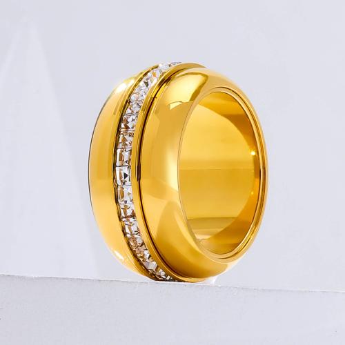 Couple Finger Rings Titanium Steel Vacuum Ion Plating fashion jewelry & Unisex & micro pave cubic zirconia golden nickel lead & cadmium free Sold By PC