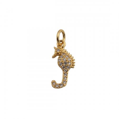 Cubic Zirconia Micro Pave Brass Pendant Seahorse fashion jewelry & Unisex & micro pave cubic zirconia golden nickel lead & cadmium free Approx 3.5mm Sold By PC