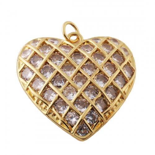 Cubic Zirconia Micro Pave Brass Pendant, Heart, fashion jewelry & micro pave cubic zirconia & for woman, golden, nickel, lead & cadmium free, 25.50x25mm, Hole:Approx 3mm, Sold By PC