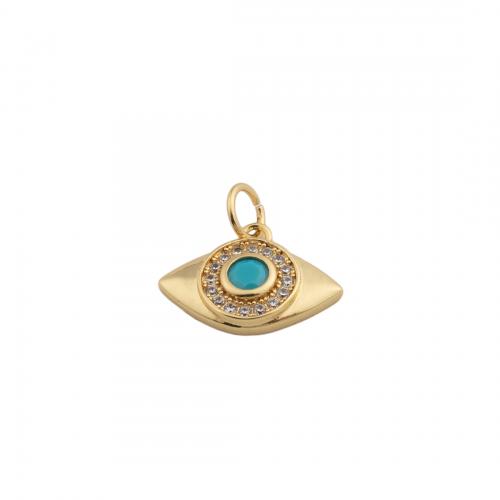 Evil Eye Pendants, Brass, fashion jewelry & Unisex & micro pave cubic zirconia, golden, nickel, lead & cadmium free, 10.50x14.50mm, Hole:Approx 3.5mm, Sold By PC
