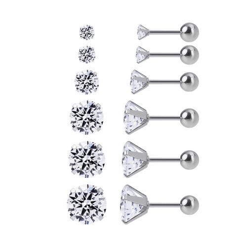 Titanium Steel  Earring 6 pieces & micro pave cubic zirconia & for woman original color Sold By Set
