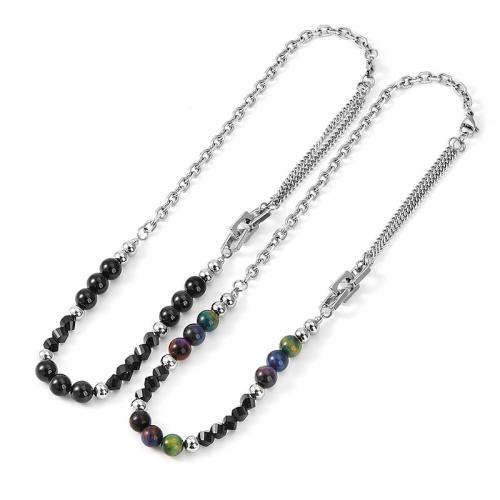 Titanium Steel Necklace, with Agate, polished, fashion jewelry & Unisex, more colors for choice, Length:55 cm, Sold By PC