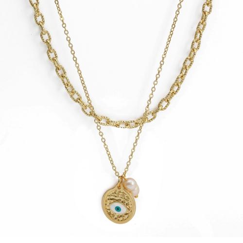 Evil Eye Jewelry Necklace Brass with Freshwater Pearl gold color plated & fashion jewelry & for woman & enamel nickel lead & cadmium free Sold By PC