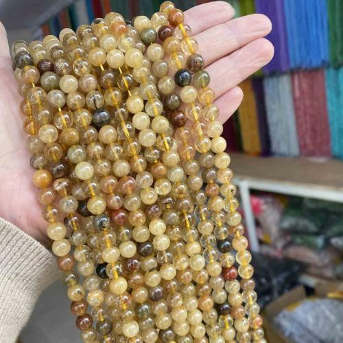 Quartz naturel bijoux perles, quartz rutile, Rond, poli, DIY & normes différentes pour le choix, doré, Vendu par Environ 38 cm brin