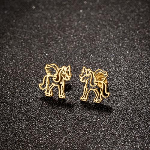 Stainless Steel Stud Earrings 304 Stainless Steel Unicorn plated for woman Sold By Lot