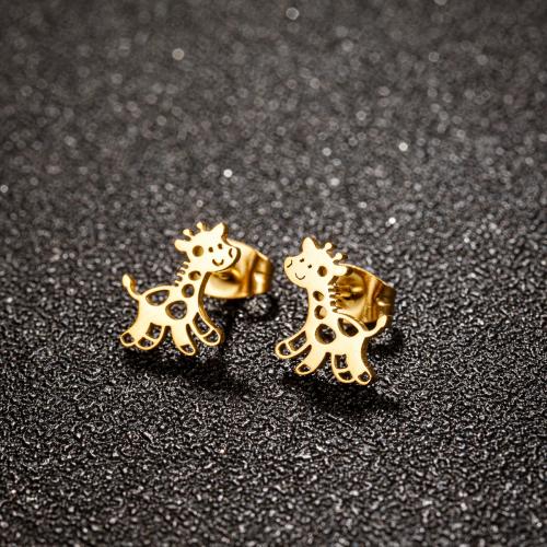 Stainless Steel Stud Earrings, 304 Stainless Steel, Giraffe, plated, for woman, more colors for choice, 8x10mm, 12PCs/Lot, Sold By Lot