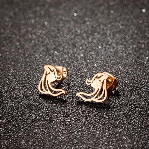 Stainless Steel Stud Earrings, 304 Stainless Steel, plated, for woman, more colors for choice, 8x11mm, 12PCs/Lot, Sold By Lot