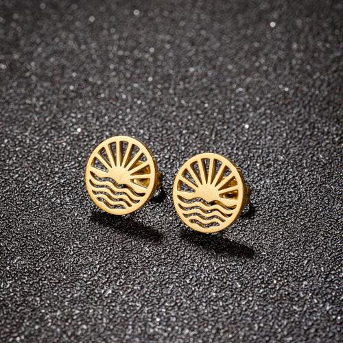 Stainless Steel Stud Earrings 304 Stainless Steel Round plated for woman 12mm Sold By Lot