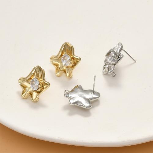 Brass Earring Stud Component, Flower, plated, DIY & micro pave cubic zirconia, more colors for choice, nickel, lead & cadmium free, 18mm, Sold By PC