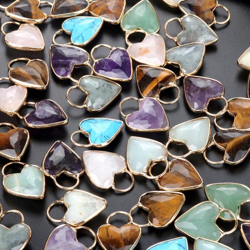 Bijoux Pendentifs en pierres gemmes, pierre gemme, avec fer, coeur, DIY & différents matériaux pour le choix, plus de couleurs à choisir, 18x18mm, Vendu par PC