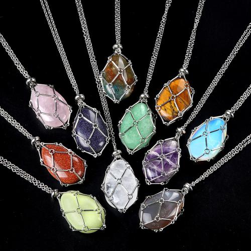 Natural Gemstone Necklace, with Iron, Teardrop, fashion jewelry & different materials for choice, more colors for choice, 25x38mm, Length:Approx 35 cm, Sold By PC