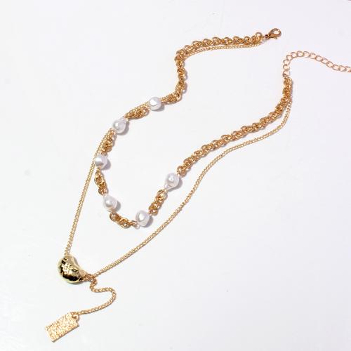 Zinc Alloy Jewelry Necklace with Plastic Pearl with 7cm extender chain plated Double Layer & fashion jewelry & for woman gold nickel lead & cadmium free Length Approx 41 cm Sold By PC