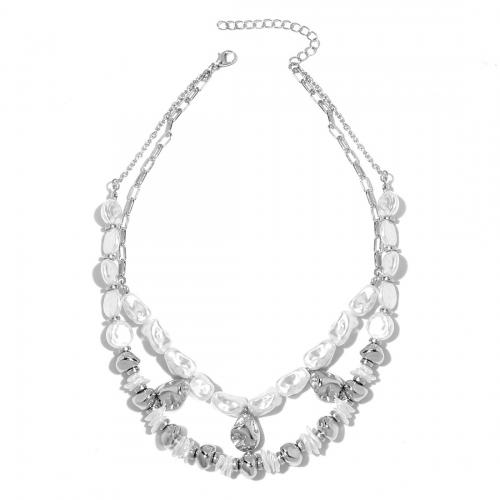 Zinklegierung Schmuck Halskette, mit Kunststoff Perlen, mit Verlängerungskettchen von 7cm, plattiert, Doppelschicht & Modeschmuck & für Frau, weiß, frei von Nickel, Blei & Kadmium, Länge:ca. 42 cm, verkauft von PC