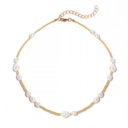 Zinklegierung Schmuck Halskette, mit Kunststoff Perlen, mit Verlängerungskettchen von 7cm, plattiert, Modeschmuck & für Frau, Goldfarbe, frei von Nickel, Blei & Kadmium, Länge:ca. 38 cm, verkauft von PC
