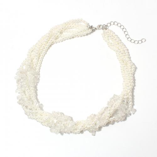 Plastik-Perlenkette, Kunststoff Perlen, mit Verlängerungskettchen von 7cm, Modeschmuck & mehrschichtig & für Frau, weiß, frei von Nickel, Blei & Kadmium, Länge:ca. 42 cm, verkauft von PC