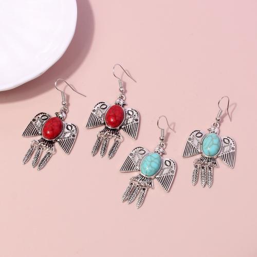 Tibetan Style Drop Earrings, with turquoise, fashion jewelry & for woman, more colors for choice, nickel, lead & cadmium free, 60x30mm, Sold By Pair