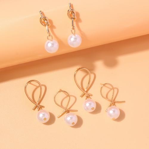 Tibetan Style Stud Earring, with Plastic Pearl, fashion jewelry & different styles for choice & for woman, gold, nickel, lead & cadmium free, Sold By Pair