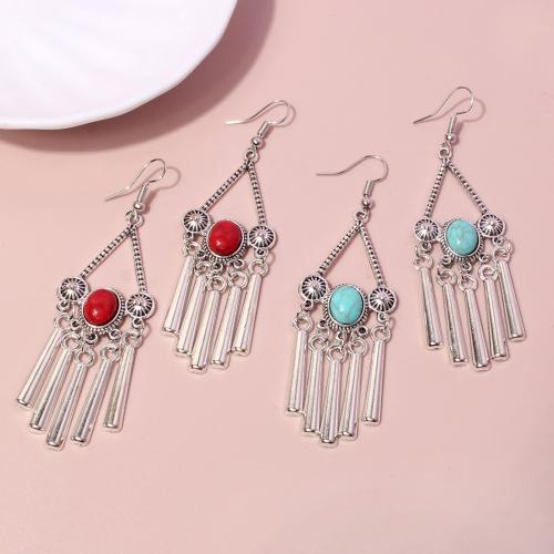 Tibetan Style Drop Earrings, with turquoise, fashion jewelry & for woman, more colors for choice, nickel, lead & cadmium free, 80x25mm, Sold By Pair
