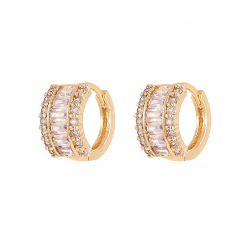 Cubic Zirconia Micro Pave Brass Earring plated & micro pave cubic zirconia & for woman golden Sold By Pair