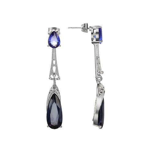 Brass Drop Earring Teardrop platinum plated micro pave cubic zirconia & for woman 55mm Sold By Pair