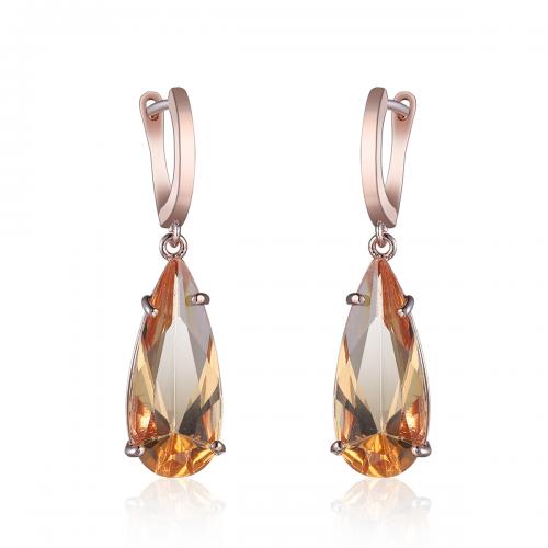 Brass Drop Earring with Crystal Teardrop rose gold color plated fashion jewelry & for woman Sold By Pair