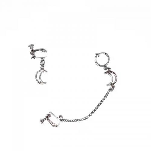 Tibetan Style Asymmetric Earrings, Moon, platinum color plated, fashion jewelry & for woman & hollow, 90mm, Sold By Pair