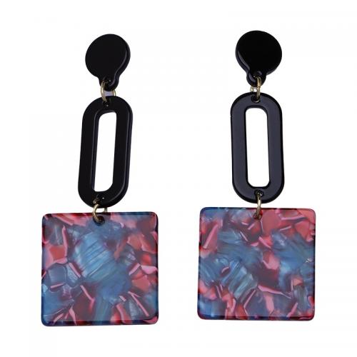 Tibetan Style Drop Earring, with Acrylic, Geometrical Pattern, fashion jewelry & for woman & hollow, 30x70mm, Sold By Pair