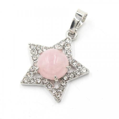 Gemstone Pendants Jewelry Natural Stone with Brass Star silver color plated fashion jewelry & DIY & with rhinestone Sold By PC
