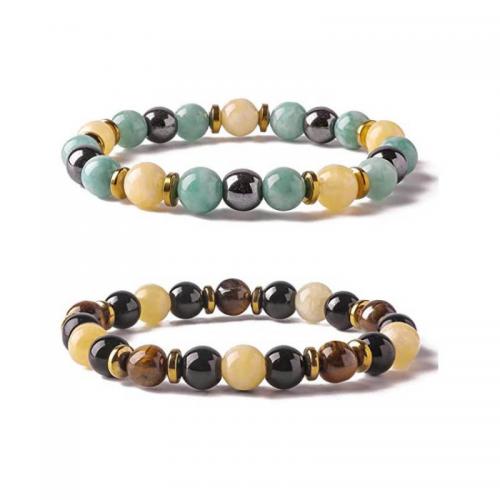 Gemstone Bracelets, with Tibetan Style, Round, gold color plated, fashion jewelry & Unisex, more colors for choice, Length:Approx 18-20 cm, Sold By PC