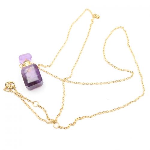 Natural Stone Perfume Bottle Necklace, with Iron, gold color plated, fashion jewelry & different materials for choice & Unisex, more colors for choice, nickel, lead & cadmium free, 10x20mm, Length:Approx 50 cm, Sold By PC