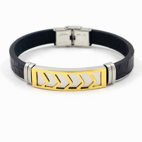 PU Leather Cord Bracelets with Titanium Steel Rectangle Vacuum Ion Plating fashion jewelry & Unisex 10mm Length Approx 22 cm Sold By PC