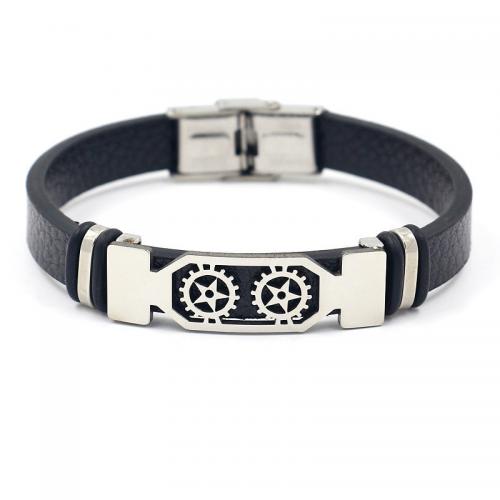 PU Leather Cord Bracelets with Titanium Steel fashion jewelry & Unisex black 10mm Length Approx 21 cm Sold By PC